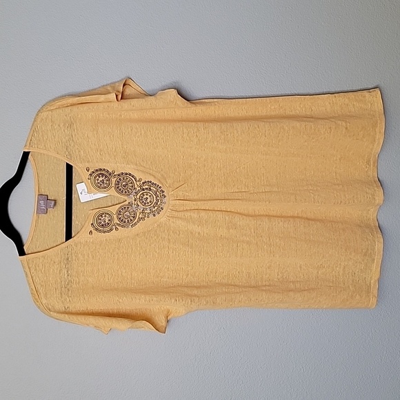J.Jill embroidered boho sequin linen short sleeve top large - Picture 1 of 7
